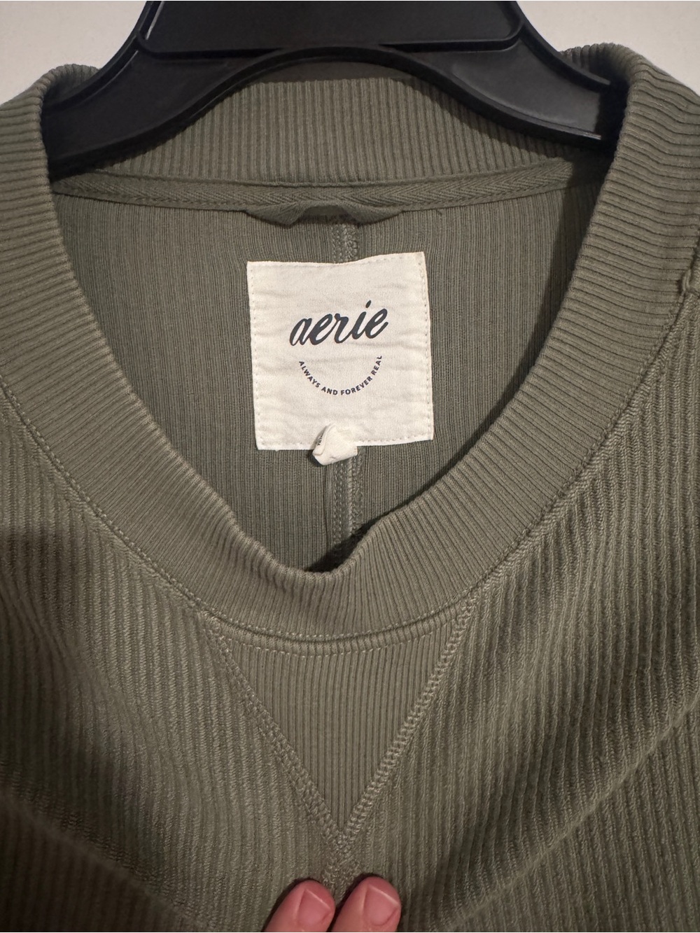 aerie Olive Ribbed Crewneck Pullover Sweater - Picture 2 of 6